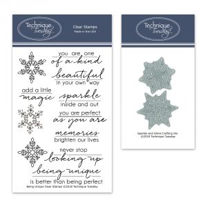 Being Unique Stamp Set and Sparkle and Shine Snowflakes Crafting Dies Bundle