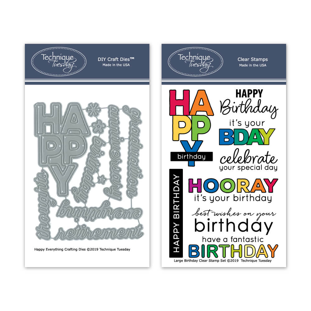 Large Happy Birthday Stamp Set and Happy Everything Crafting Dies Bundle